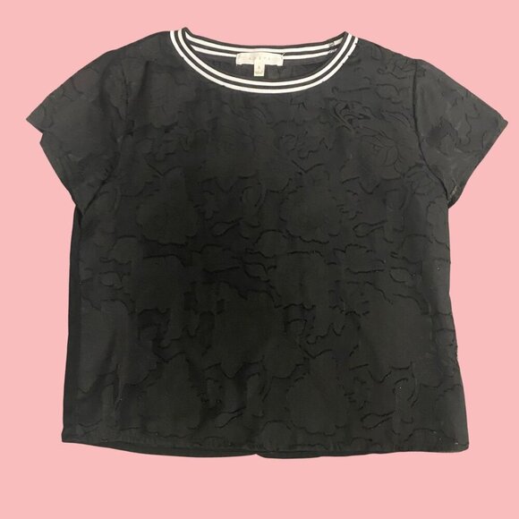 Adiva Black Jacquard Textured Short Sleeve Top – Size S - Picture 2 of 7